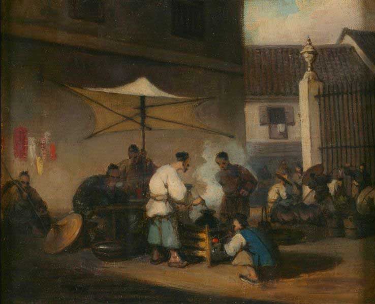 George Chinnery Street Scene, Macao, with Pigs